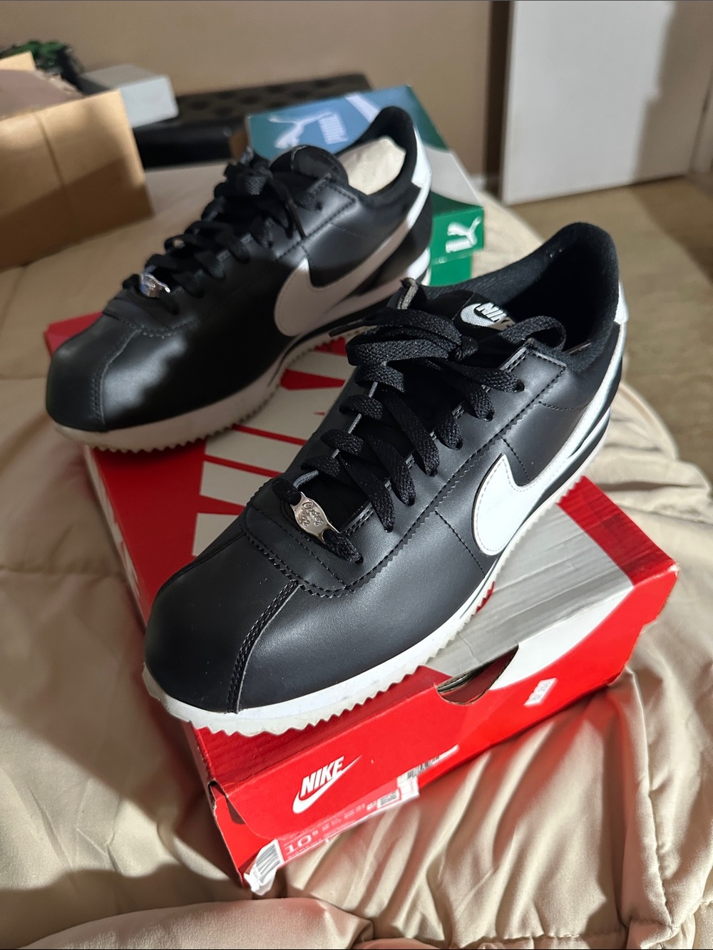 Nike Black and White Men's Classic Leather Sneakers